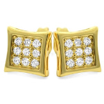 Carded 14K Gold Plate White CZ Pavee Square Stud Earrings