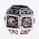 Tibetan Silver Bas Relief Pink Rhinestone Spacer Bead