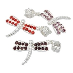 Mixed Silver Tone Rhinestone Studded Dragonfly Charm Beads