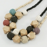 Mixed 1960's Mod Bohemian Necklace Dyed Lava Pumice Wood Bead