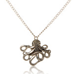 Silver Tone Realistic Octopus Pendant Rolo Chain Necklace