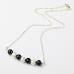 Silver Tone Black & Stardust Silver Bead Necklace