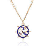 Blue & White Enamel Nautical Anchor Ship's Wheel Necklace