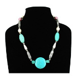 Turquoise & CCB Crescent Moon Silver Tone Bead Necklace