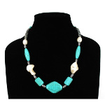 Turquoise & Ribbed CCB Silver Tone Bead Necklace
