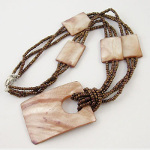 Hand-Strung Antiqued Gold Seed Bead & Lustrous Shell Necklace