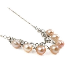 Silver Tone Necklace & Rhinestone Freshwater Pearl Charms