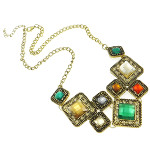 Modern Retro Style Faceted Resin Cab Bib Necklace Multi Color