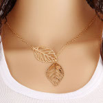 Reticulated Silhouette Leaf Necklace ~ Gold Tone