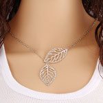 Reticulated Silhouette Leaf Necklace ~ Silver Tone