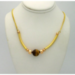 New Old Stock 1970's Gold Tone Genuine Tiger's Eye Necklac