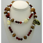 New Old Stock 1970's Vintage Wood & Shell Bead Necklace