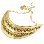 Gold Tone Rock Cone Studded Metal Bib Necklace