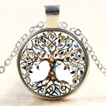 Retro Style Tree of Life Print under Glass Silver Tone Necklace