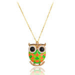 Retro 1960's Multi-Color Enamel Owl Pendant Gold Tone Necklace