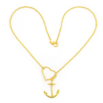 Gold Tone Maritime Ocean Anchor & Open Heart Chain Necklace