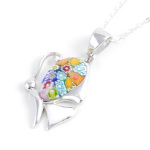 Sterling Silver Millefiori Art Glass & Enamel Butterfly Necklace