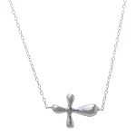 Sterling Silver Polished Sideways Cross Rolo Chain Necklace