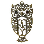 Antique Victorian Style Bronze Tone Reticulated Owl Pendant