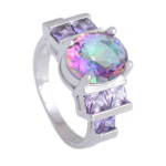 Platinum Plated Silver Tone Mystic Topaz CZ Cocktail Ring
