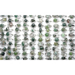 Mixed Silver Tone Green Moss Agate Gemstone Rings