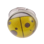 Tempered Convex Glass Lady Bug Adjustable Ring
