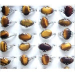 Silver Tone Rings Genuine Tiger's Eye Cabochon Mixed Sizes