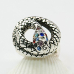 Tibetan Silver Coiled Snake Ring Rhinestone Accents