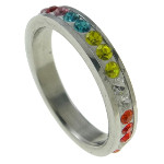 Silver Tone Ring with Multi-Colored Rhinestones Size 9