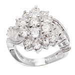 Sterling Silver & Faceted White CZ Stone Cocktail Ring ~ Larges