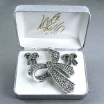 Lord & Taylor Faux Marcasite Bow Brooch & Matching Earring Set 1
