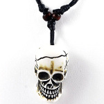 Adjustable Cotton Wax Cord Necklace White Resin Skull Pendant